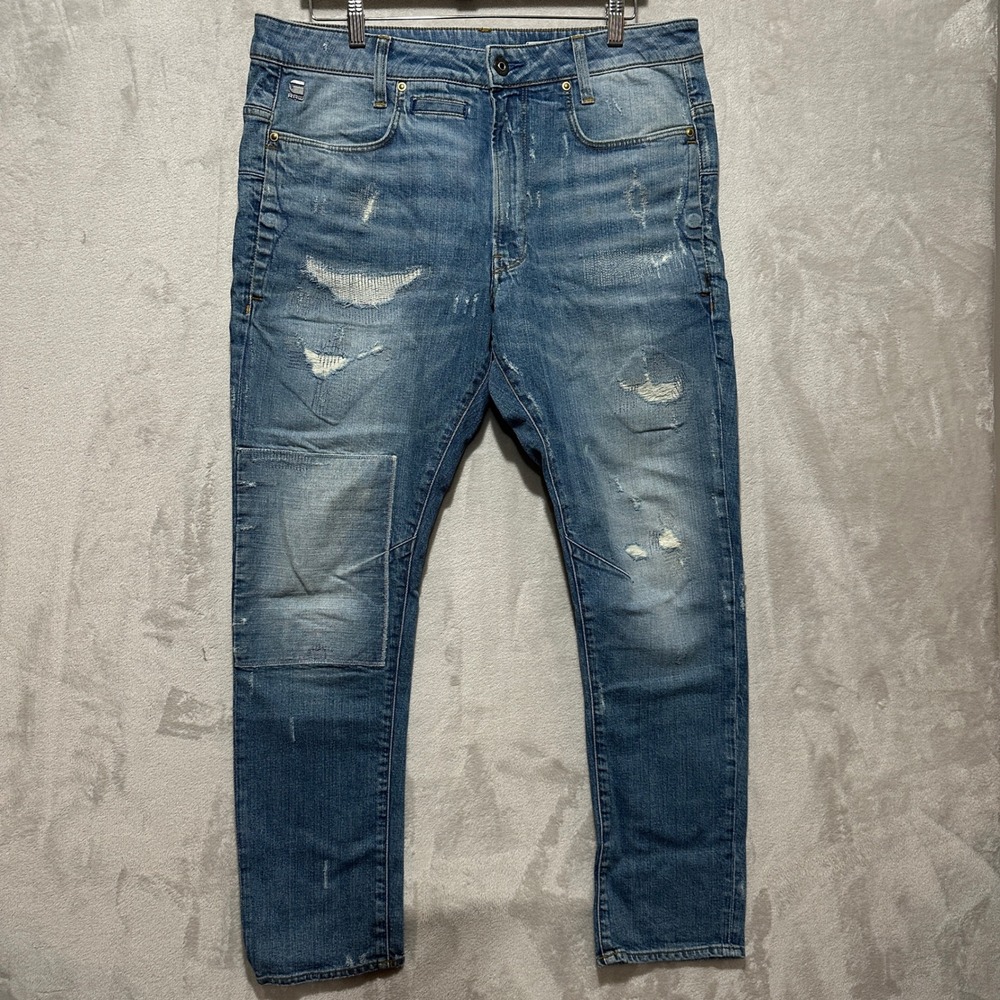G-Star Raw D-Staq 3D Slim Restored Denim Distressed Blue Jeans D05385-8767-B478